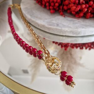 Naszyjnik z czerwonego korala i łańcuszka