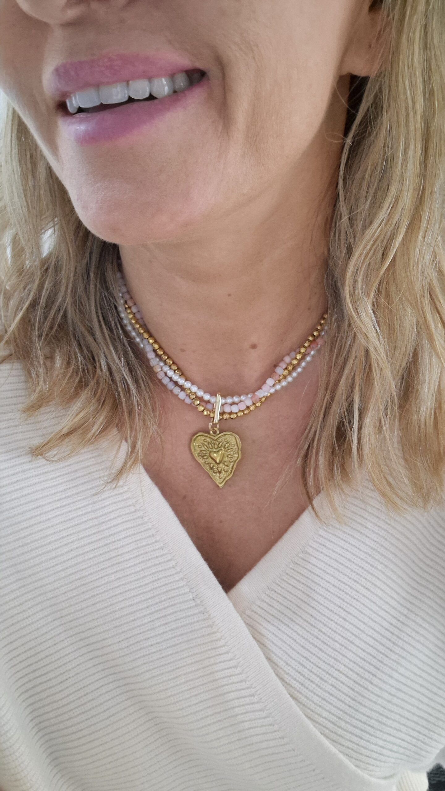 Naszyjnik pleciony z różowym opalem - obrazek 5