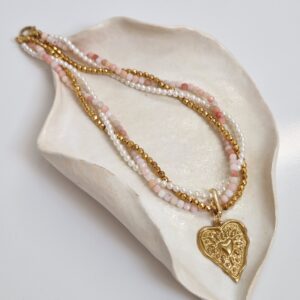 Naszyjnik pleciony z różowym opalem