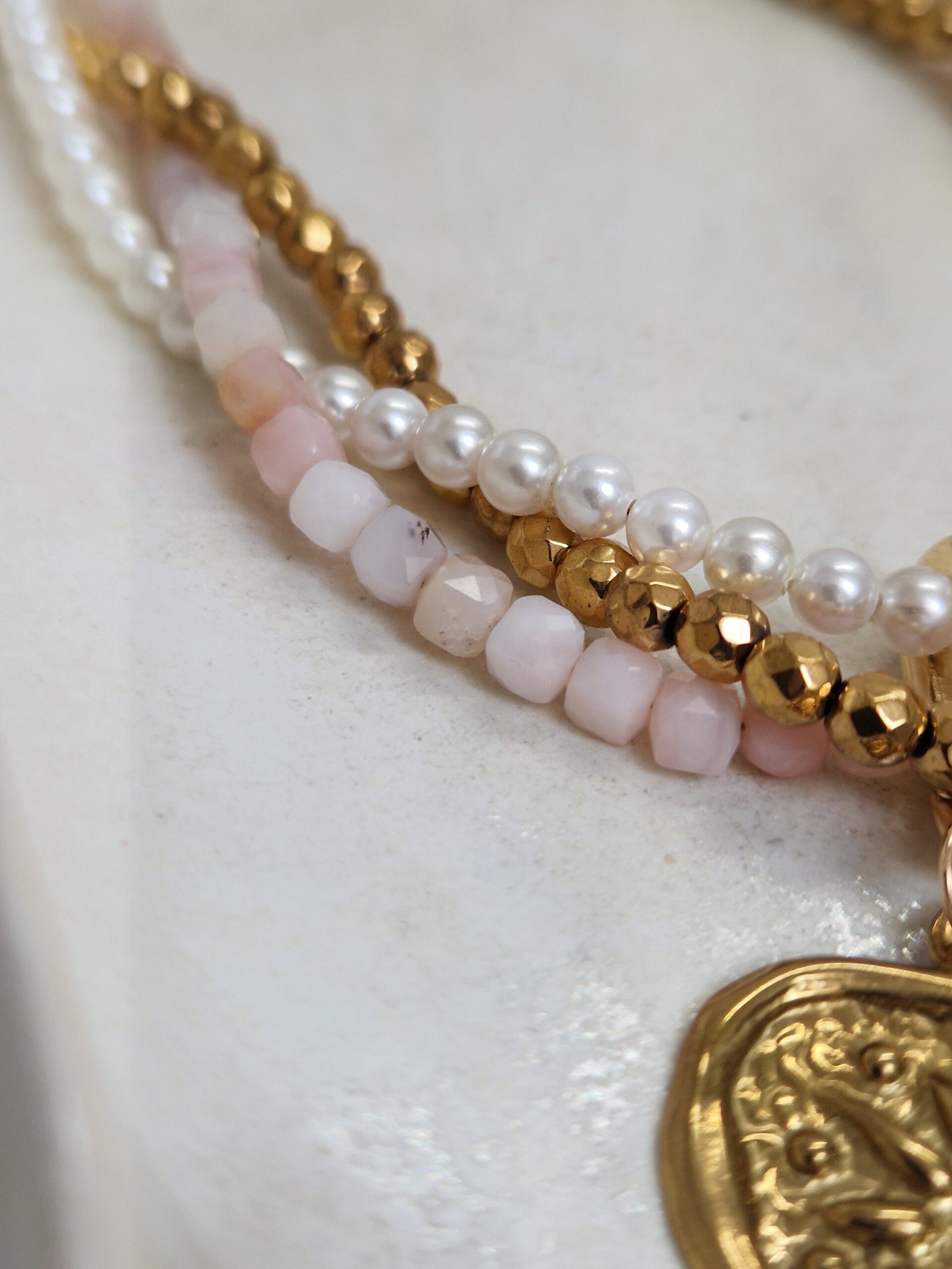 Naszyjnik pleciony z różowym opalem - obrazek 2