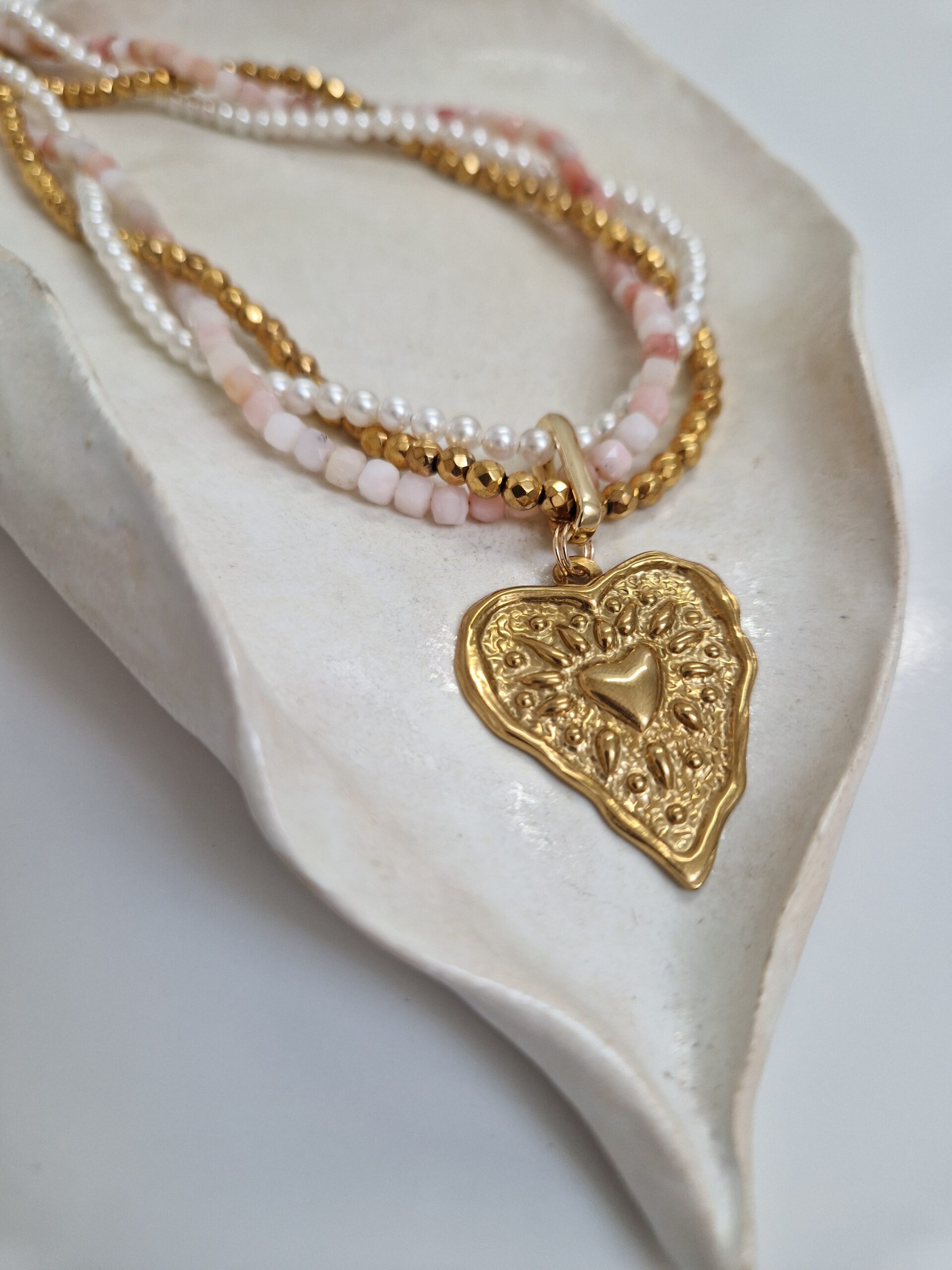 Naszyjnik pleciony z różowym opalem - obrazek 3