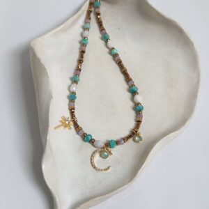 Choker z amazonitu,  kunzytu i kamienia księżycowego